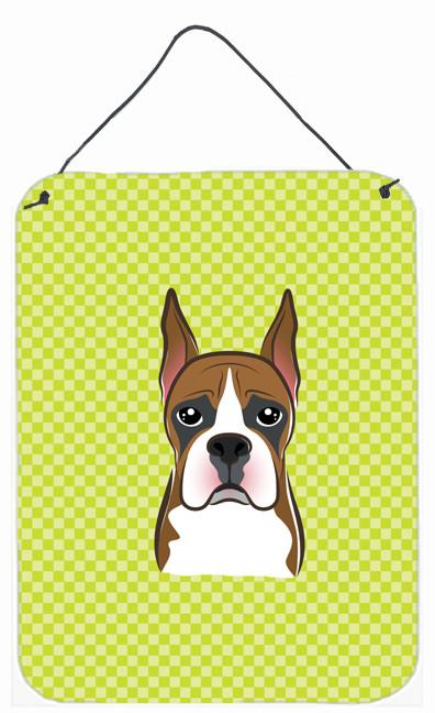 Checkerboard Lime Green Boxer Wall or Door Hanging Prints BB1285DS1216 by Caroline's Treasures