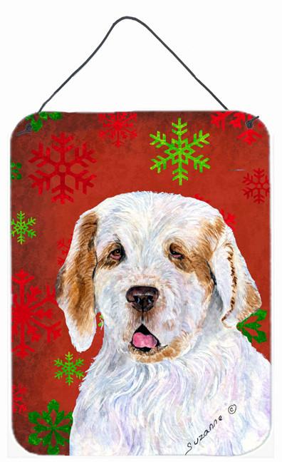 Clumber Spaniel Red Snowflakes Holiday Christmas Wall or Door Hanging Prints by Caroline's Treasures