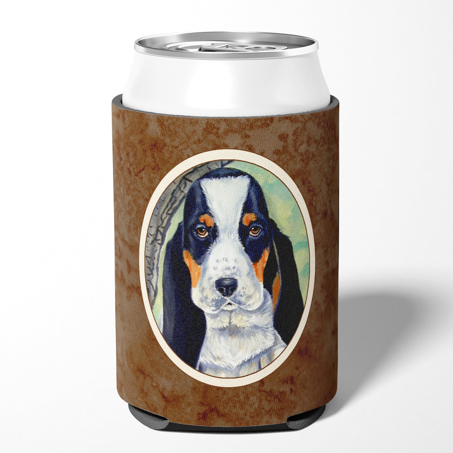 Basset Hound on the branch Can or Bottle Hugger 7002CC.