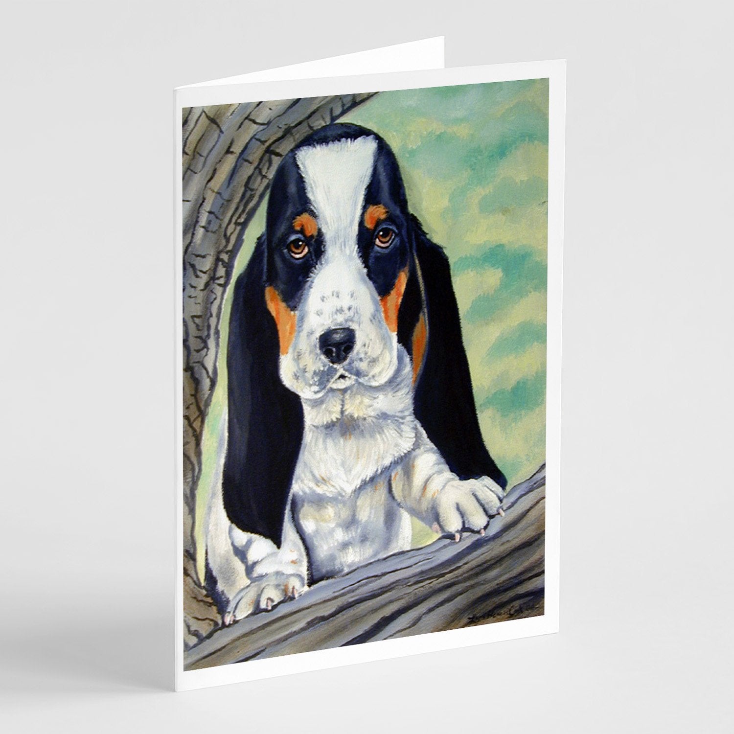 Buy this Basset Hound on the branch Greeting Cards and Envelopes Pack of 8