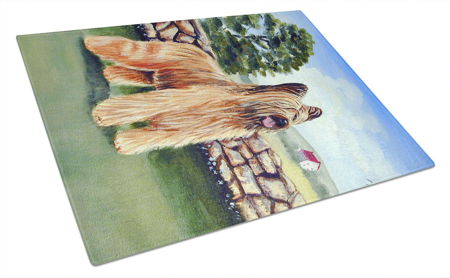 Briard by the stone fence Glass Cutting Board Large by Caroline's Treasures