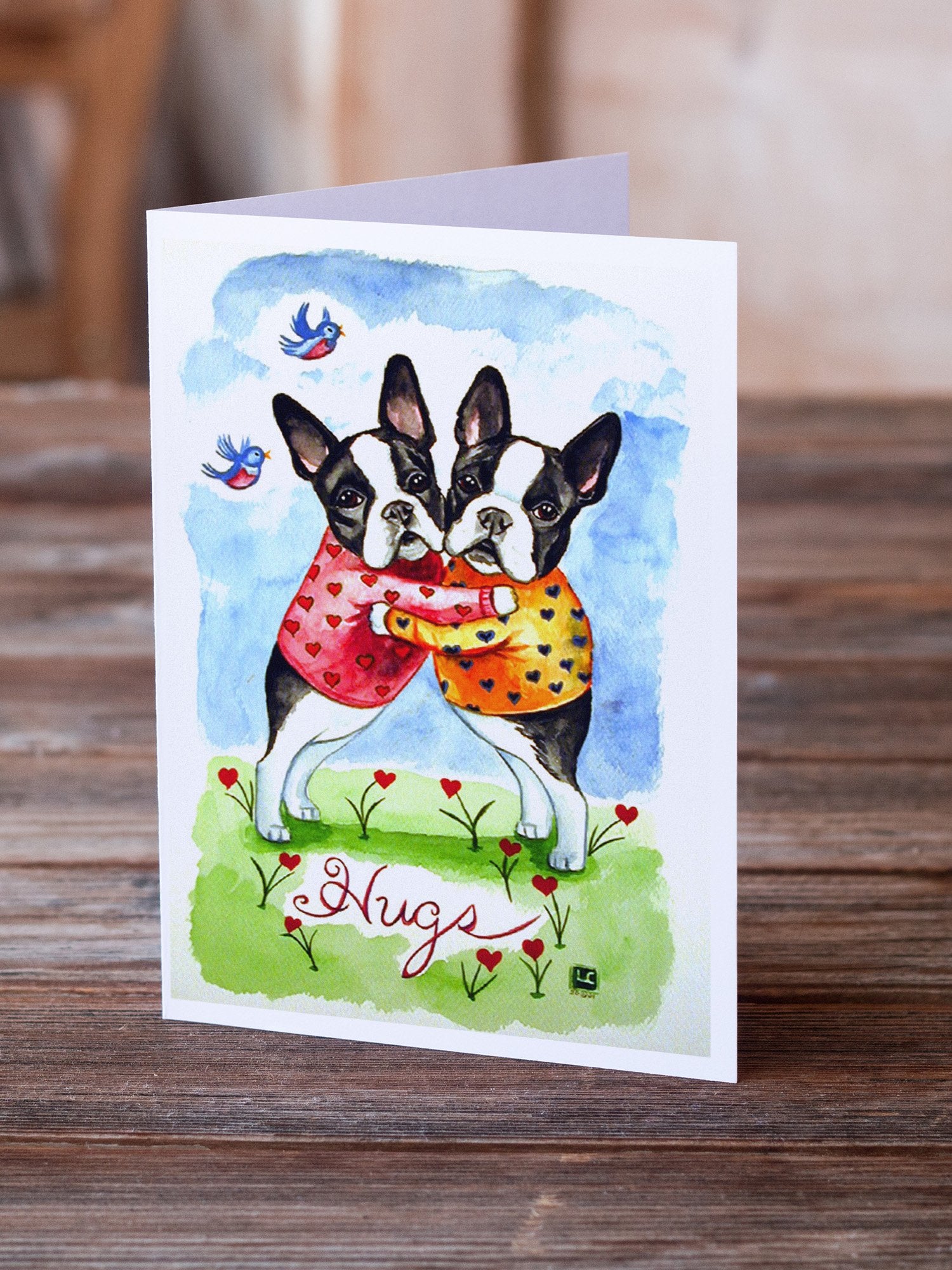 Buy this Hugs Boston Terrier Greeting Cards and Envelopes Pack of 8