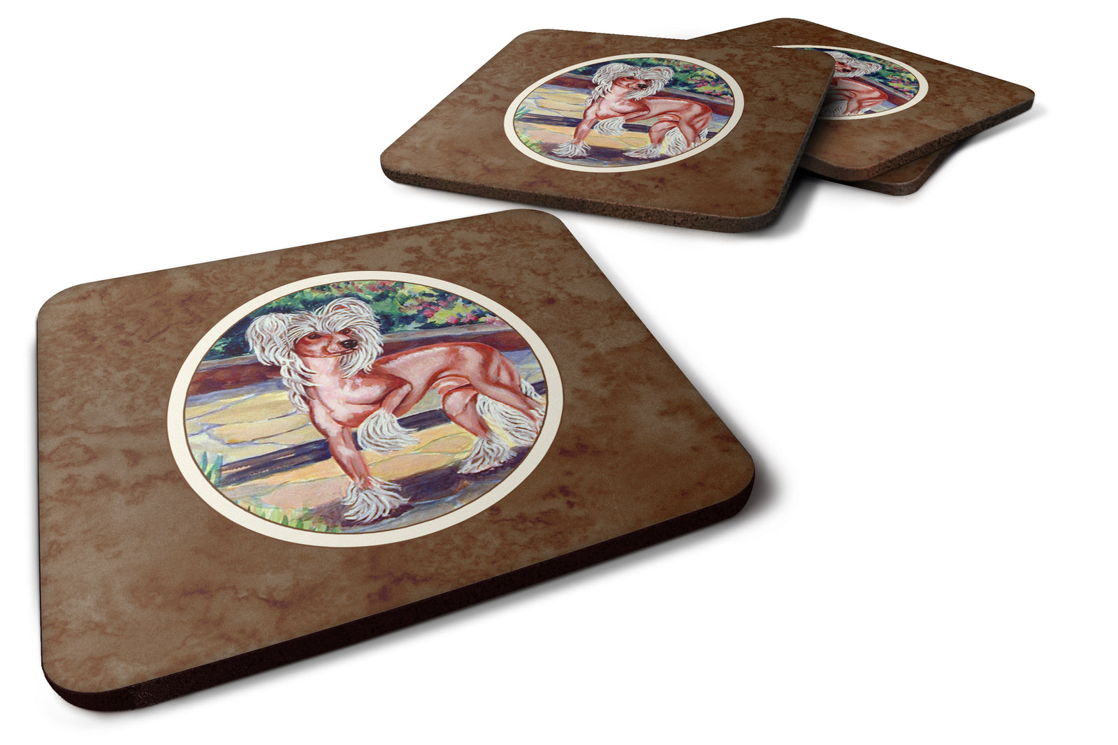 Chinese Crested on the Patio Foam Coaster Set of 4 7021FC - the-store.com