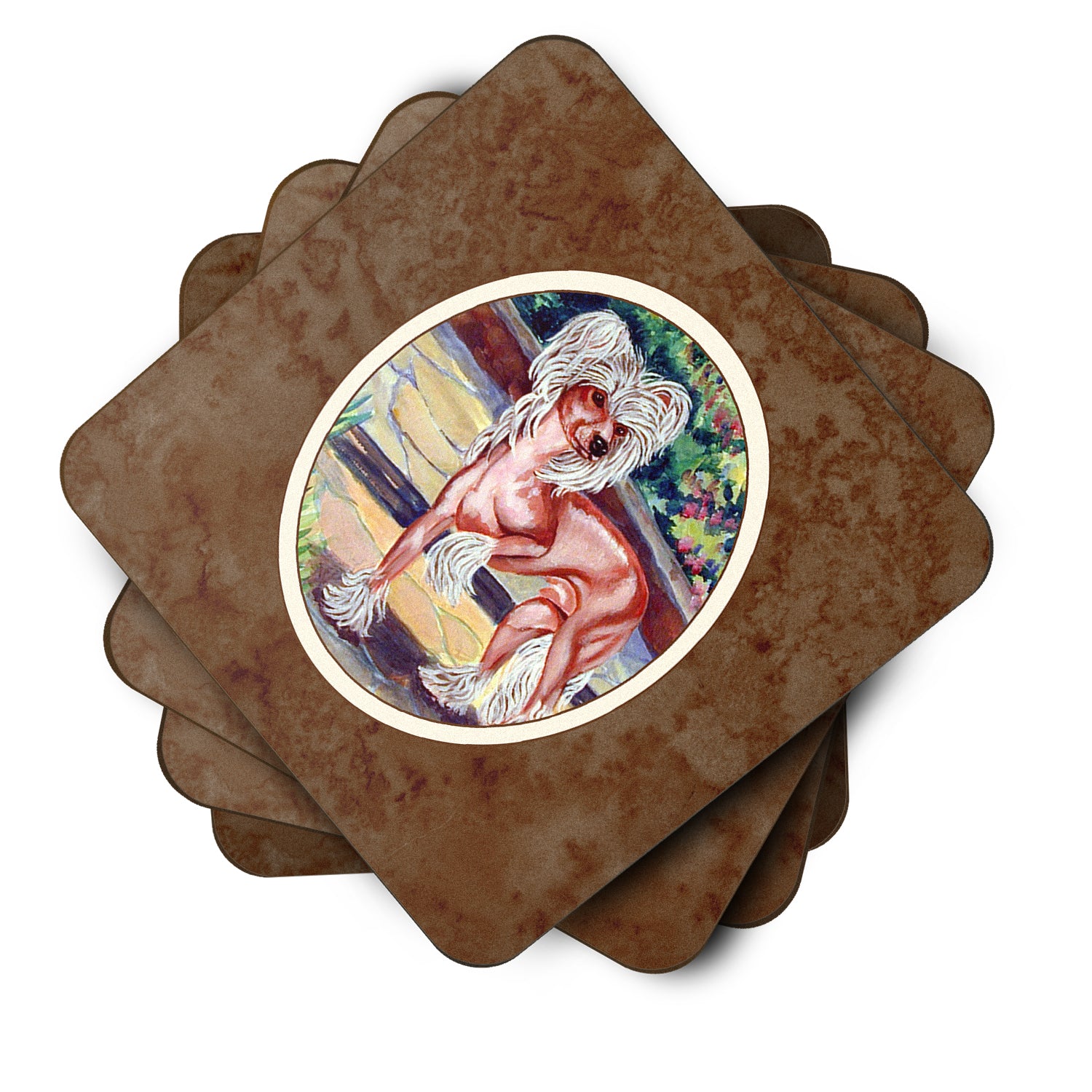 Chinese Crested on the Patio Foam Coaster Set of 4 7021FC - the-store.com