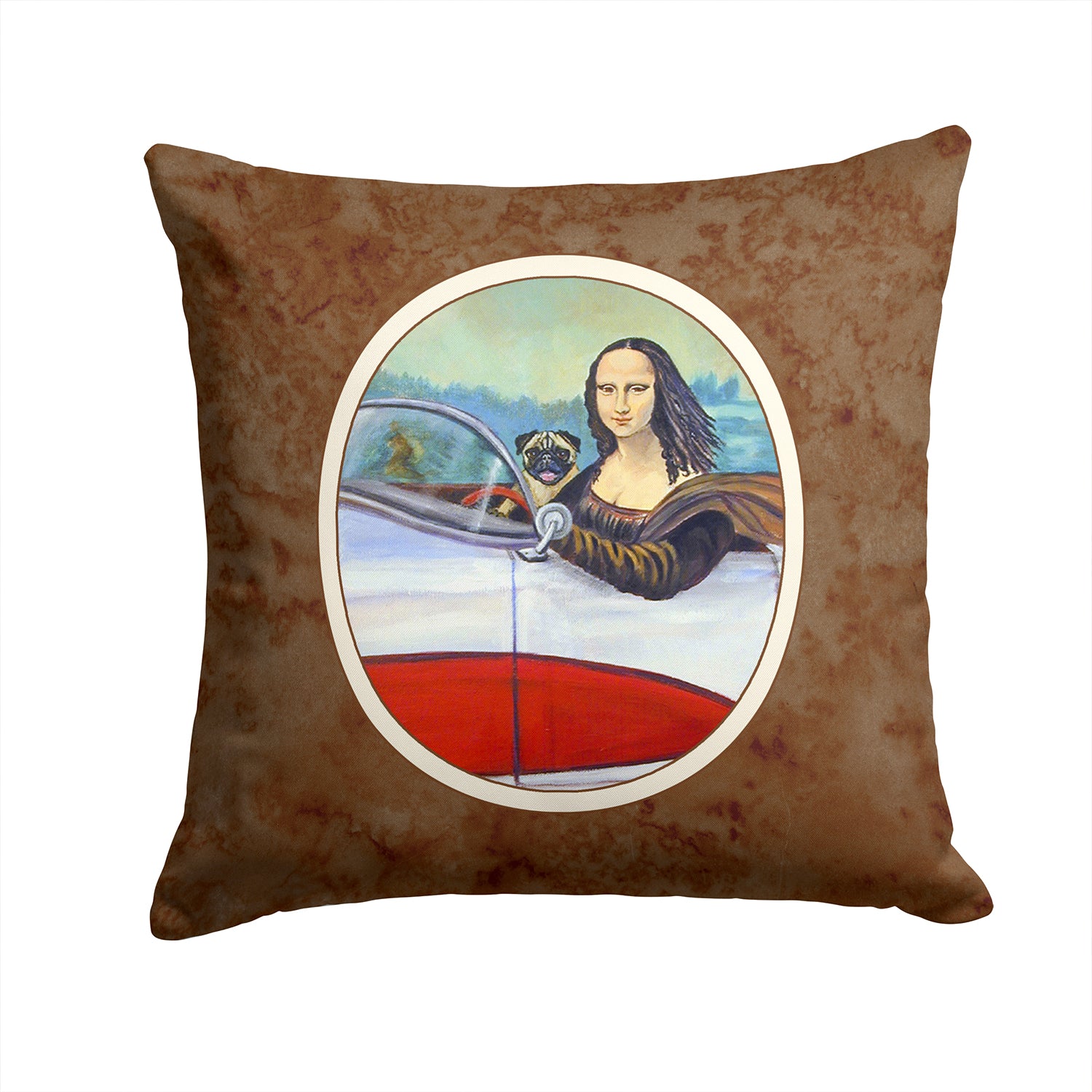 Fawn Pug and Mona Lisa Fabric Decorative Pillow 7043PW1414 - the-store.com