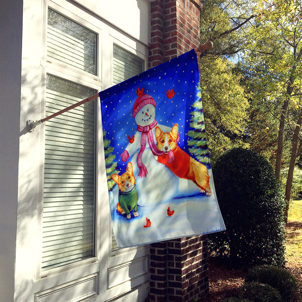 Snowman with Corgi Flag Canvas House Size