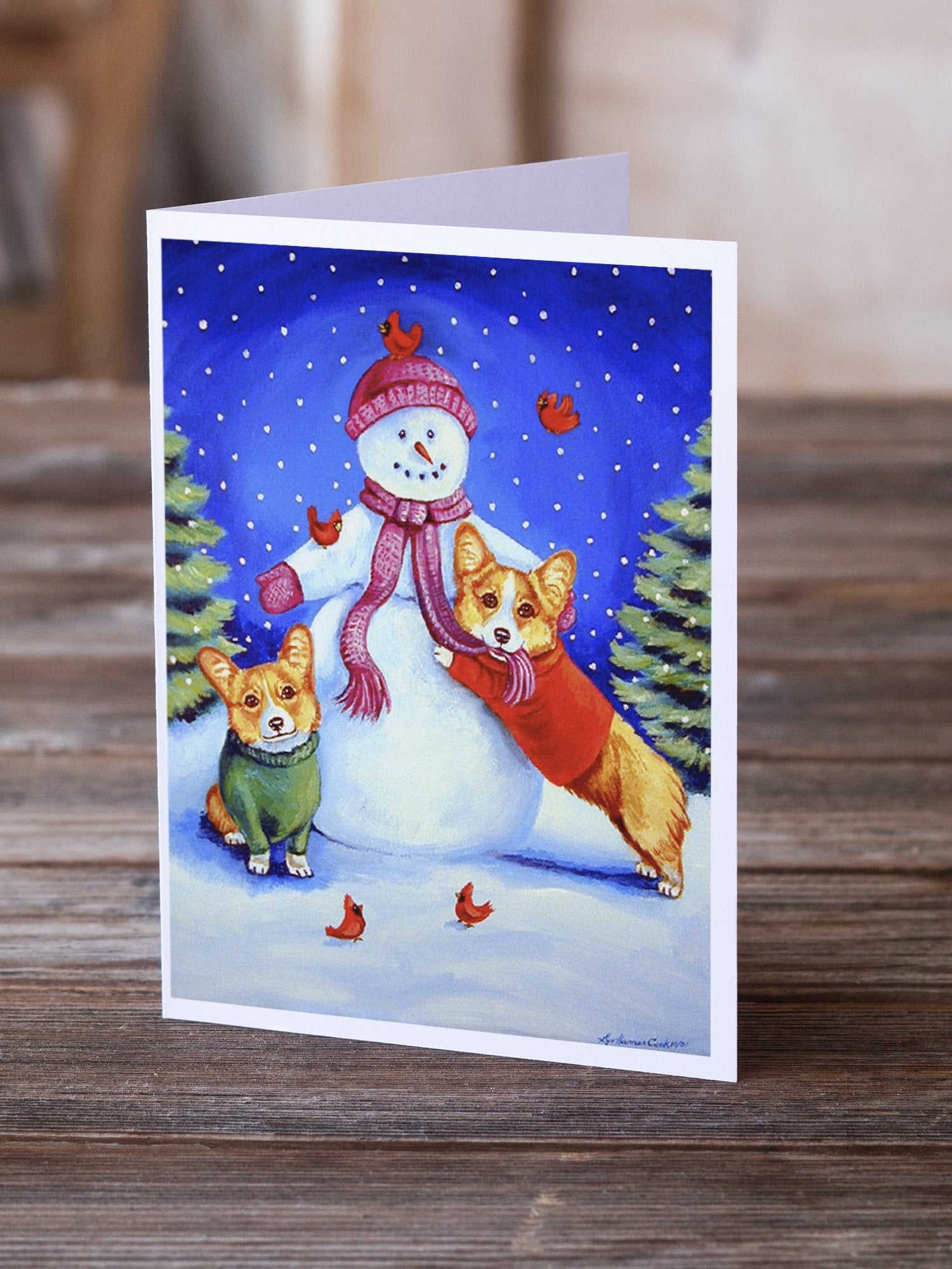 Snowman with Corgi Greeting Cards and Envelopes Pack of 8 - the-store.com