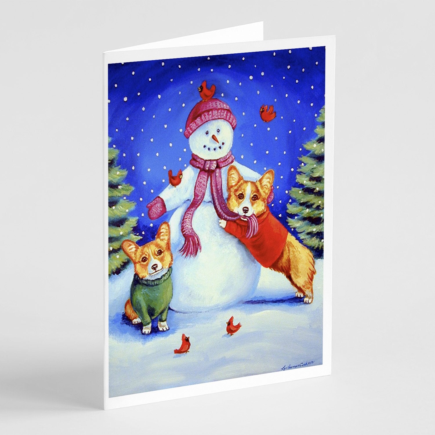 Buy this Snowman with Corgi Greeting Cards and Envelopes Pack of 8