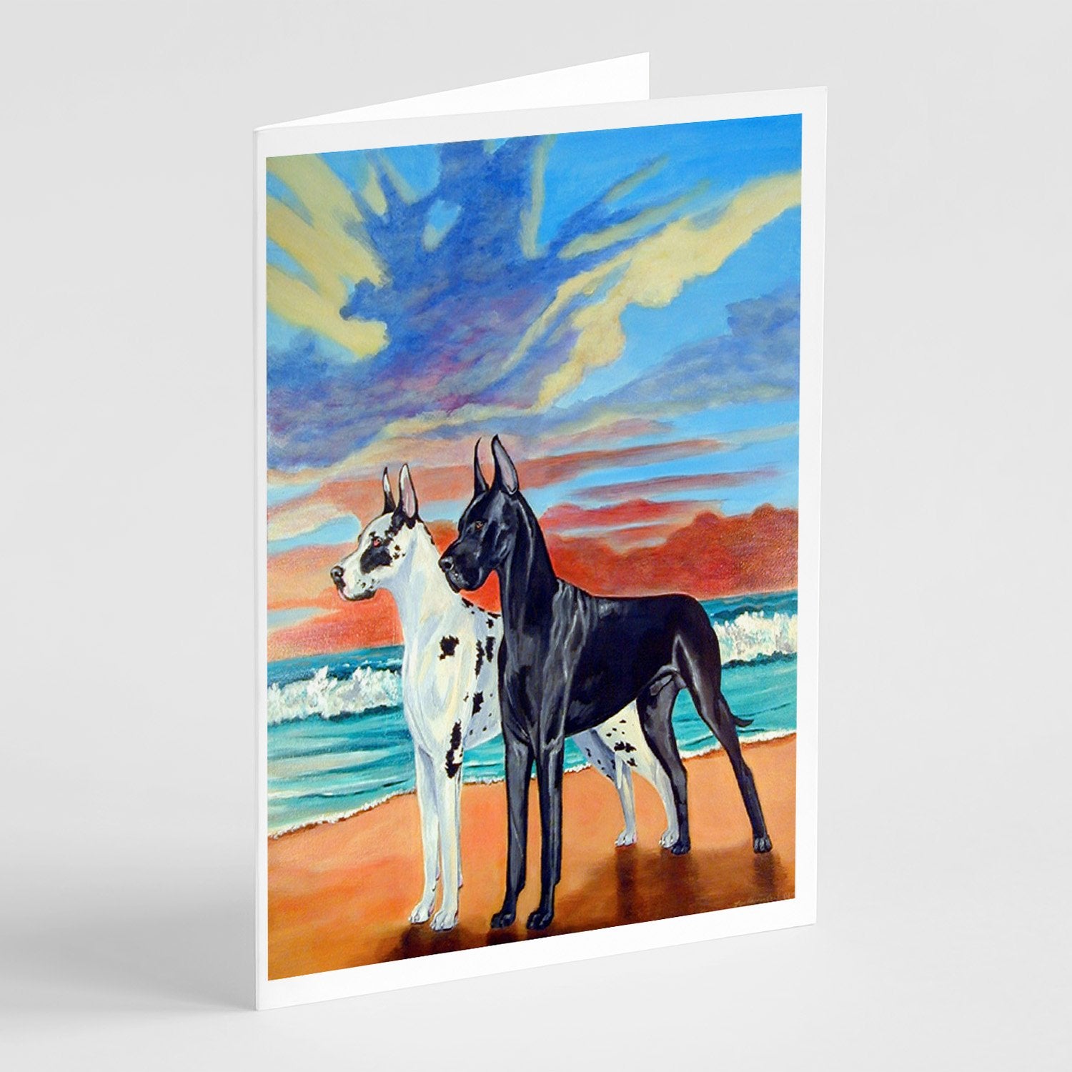 Buy this At sunset Great Dane Harlequin and Black Greeting Cards and Envelopes Pack of 8