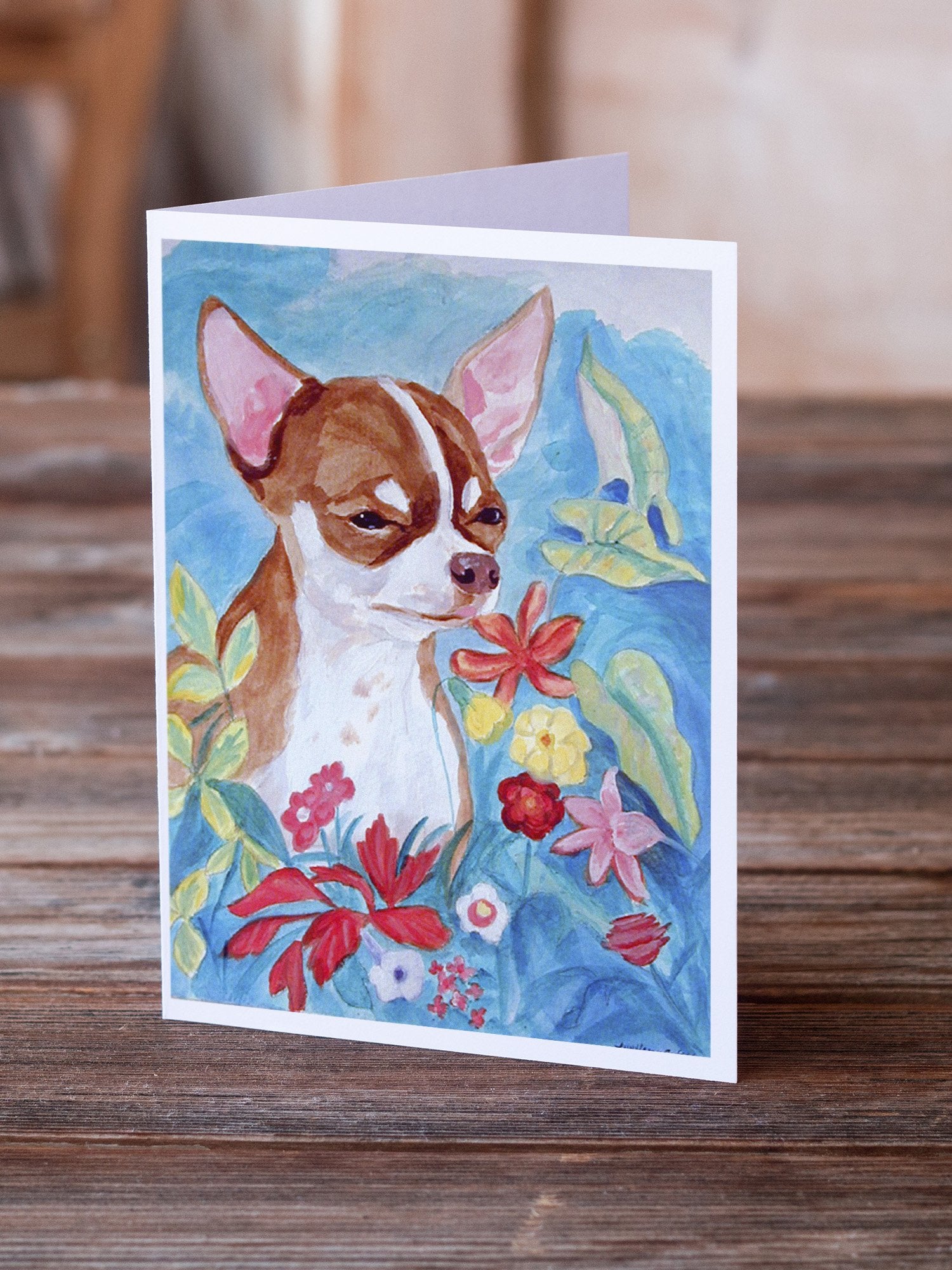 Buy this Chihuahua in flowers  Greeting Cards and Envelopes Pack of 8