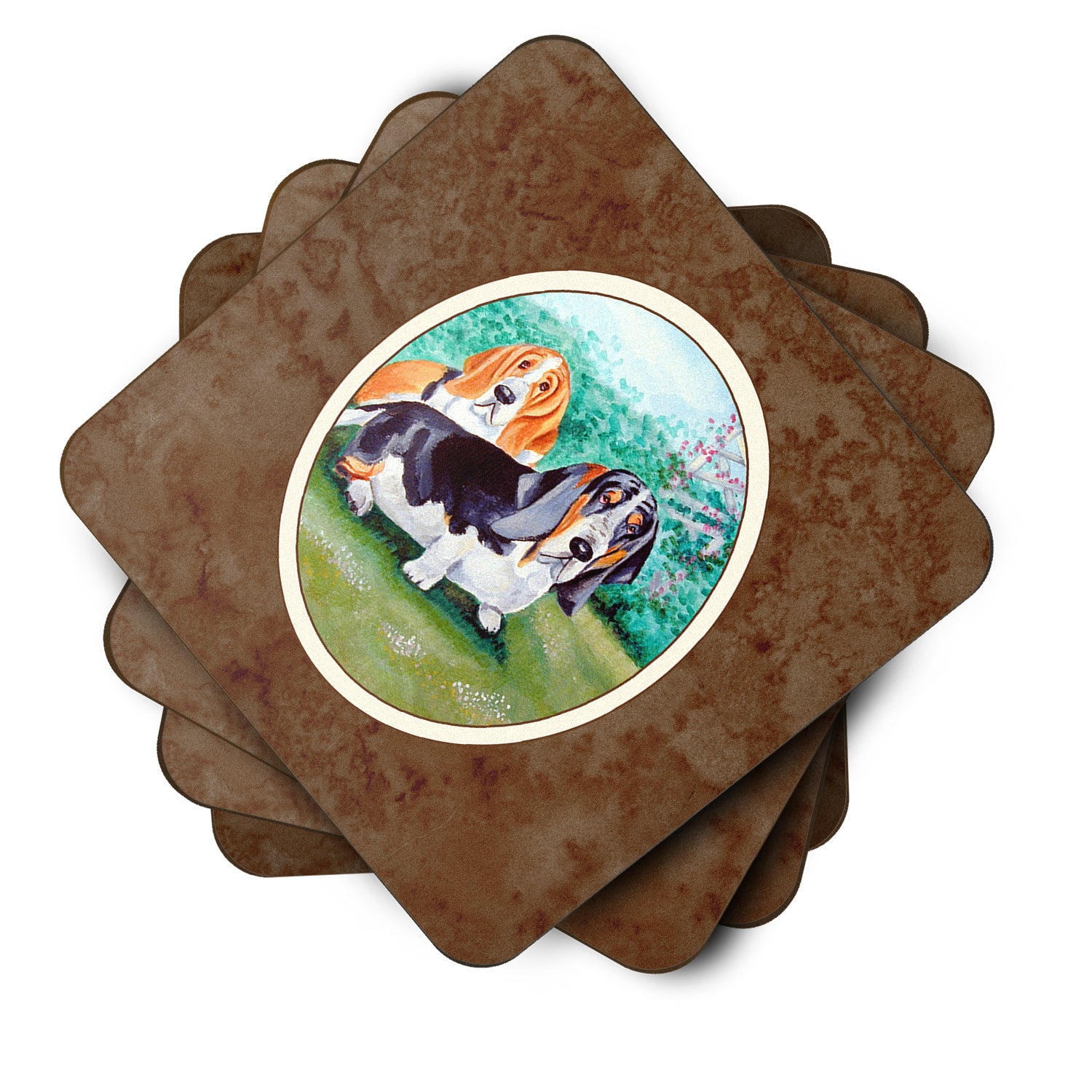 Set of 4 Basset Hound Double Trouble Foam Coasters 7061FC - the-store.com