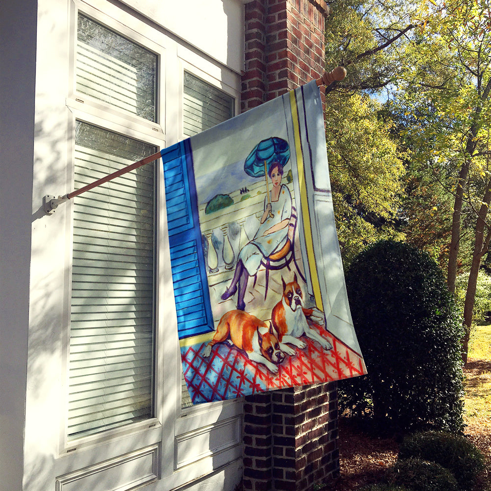 Lady with her Boxer Flag Canvas House Size