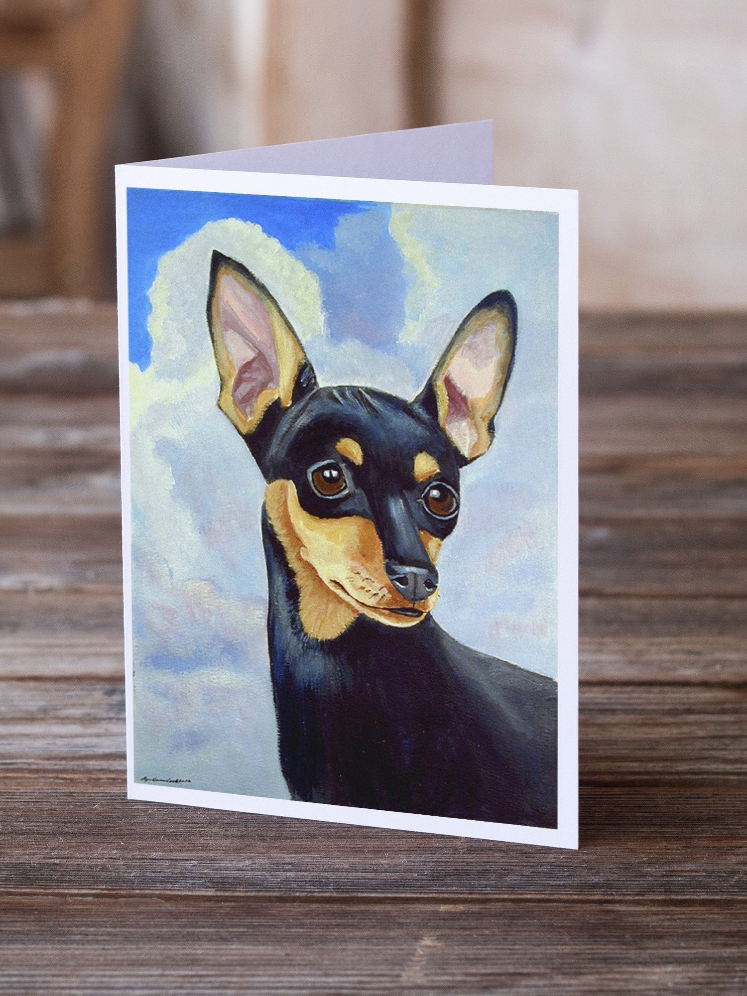 Buy this Min Pin Black and Tan  Greeting Cards and Envelopes Pack of 8