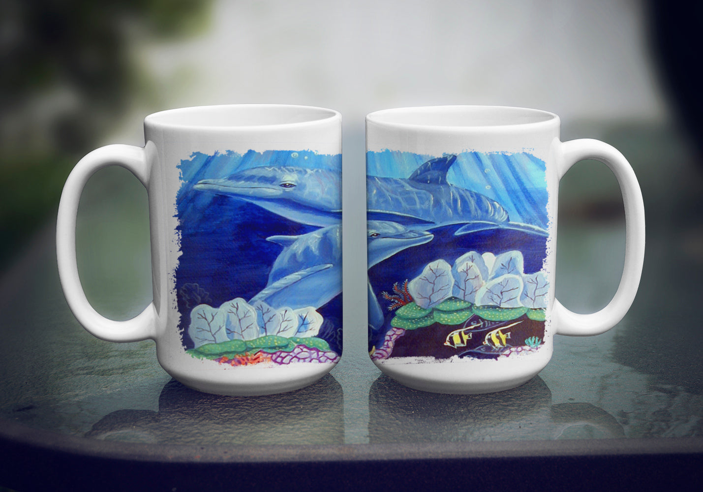 Dolphin under the sea Dishwasher Safe Microwavable Ceramic Coffee Mug 15 ounce 7080CM15