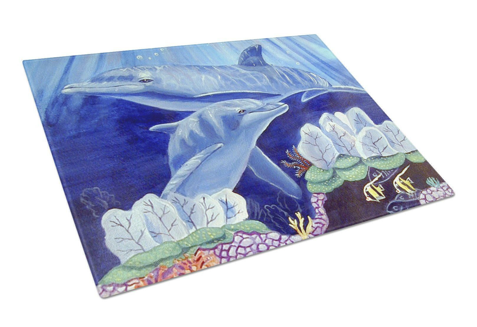 Dolphin under the sea Glass Cutting Board Large by Caroline's Treasures