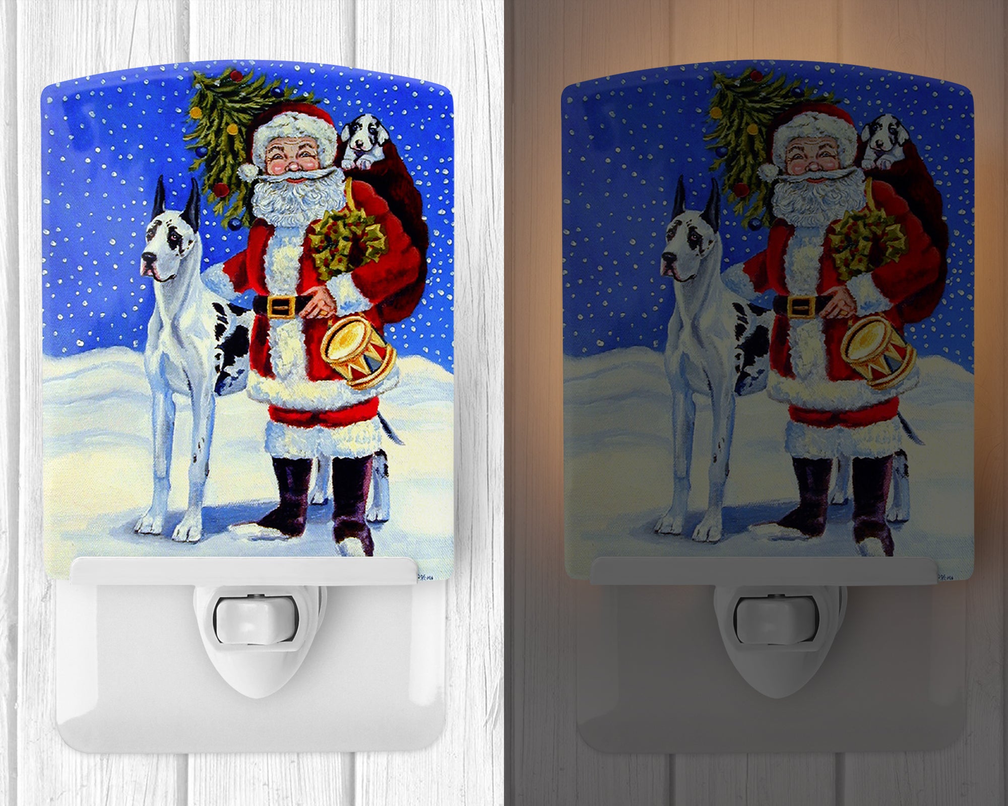 Harlequin Great Dane with Santa Claus Ceramic Night Light 7083CNL - the-store.com