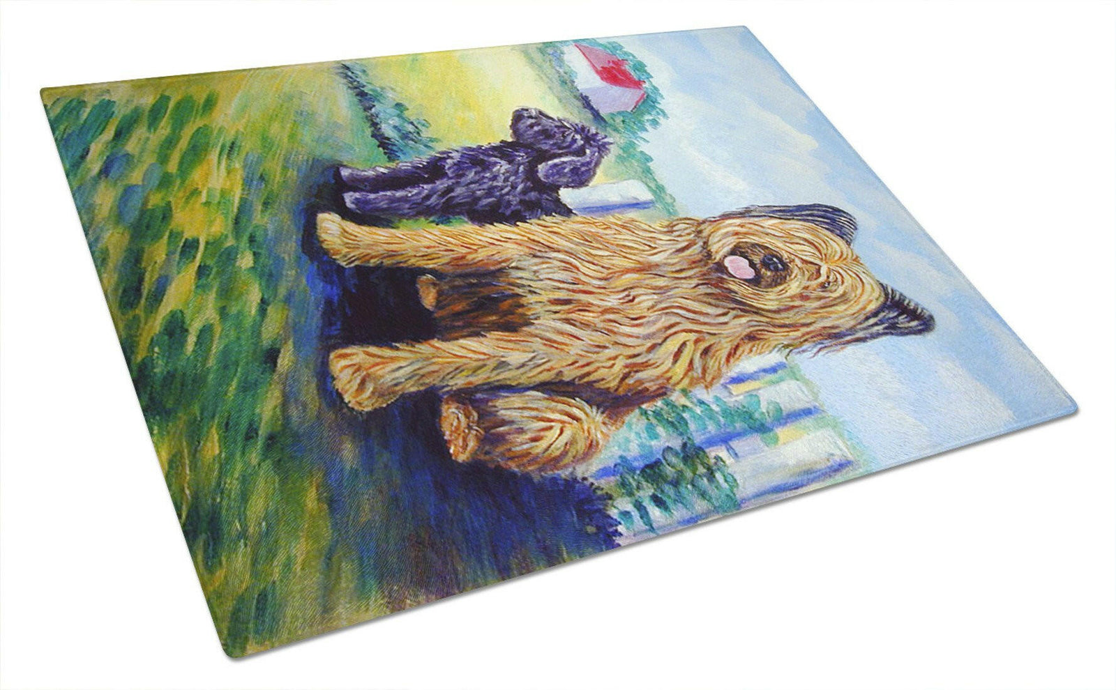 Briard Training Day for the puppy Glass Cutting Board Large by Caroline's Treasures