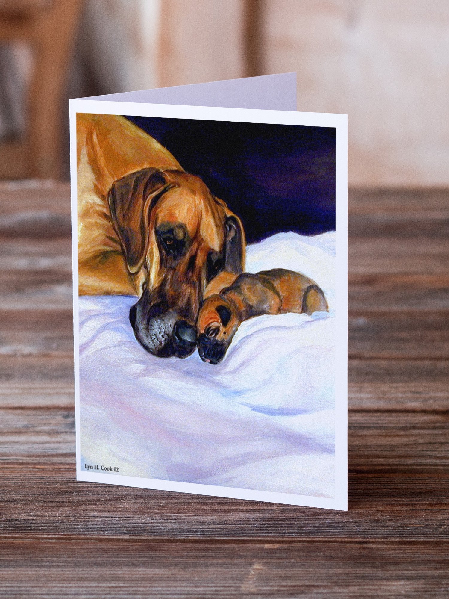 Natural Eared Fawn Great Dane Momma and Puppy  Greeting Cards and Envelopes Pack of 8 - the-store.com