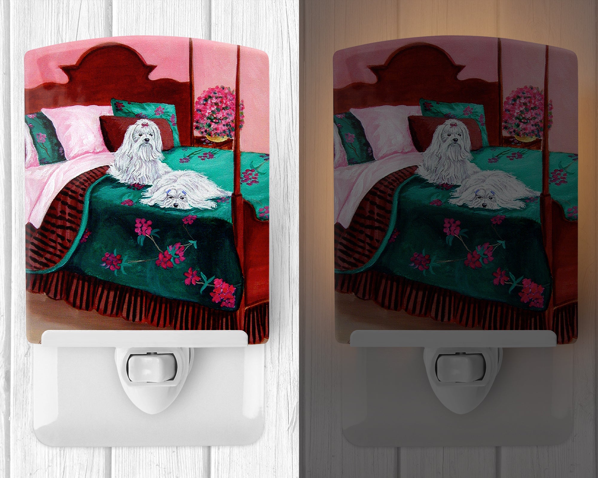 Maltese and puppy waiting on you Ceramic Night Light 7110CNL - the-store.com