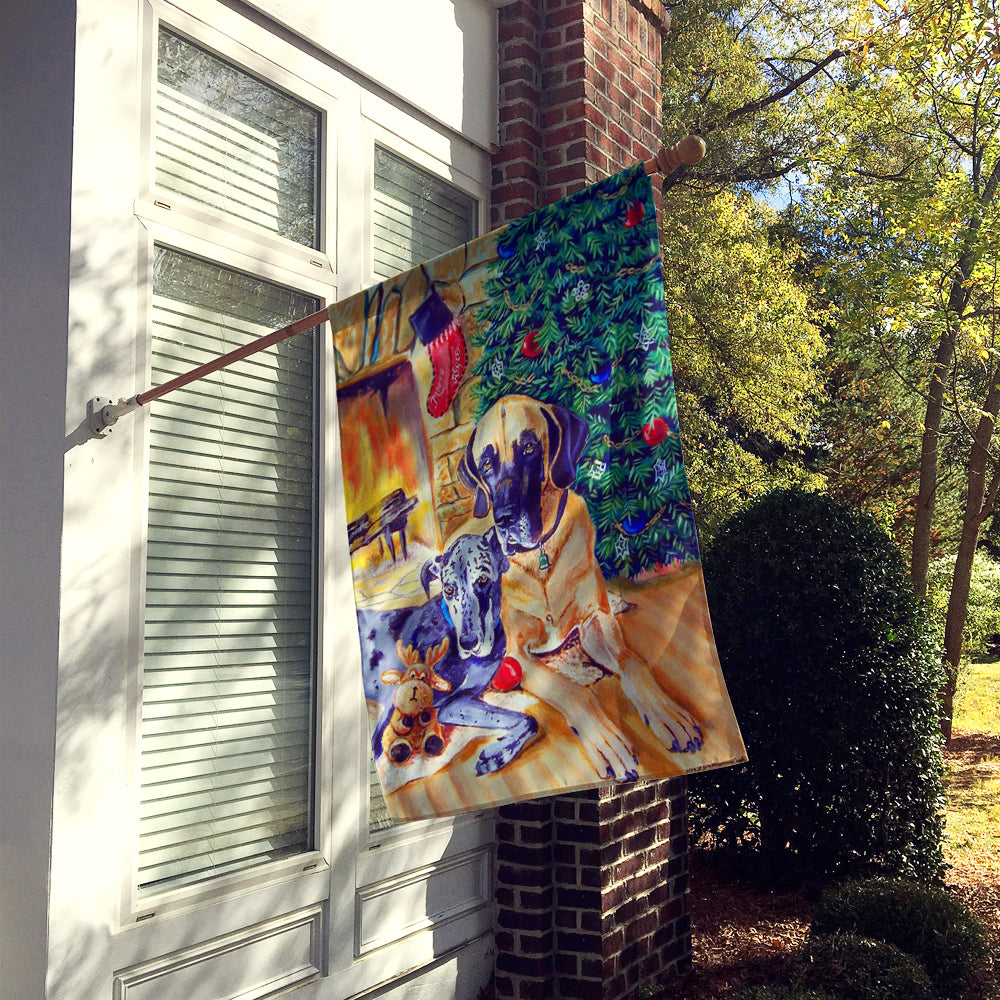 Harlequin and Blue Great Danes Under the Christmas Tree Flag Canvas House Size
