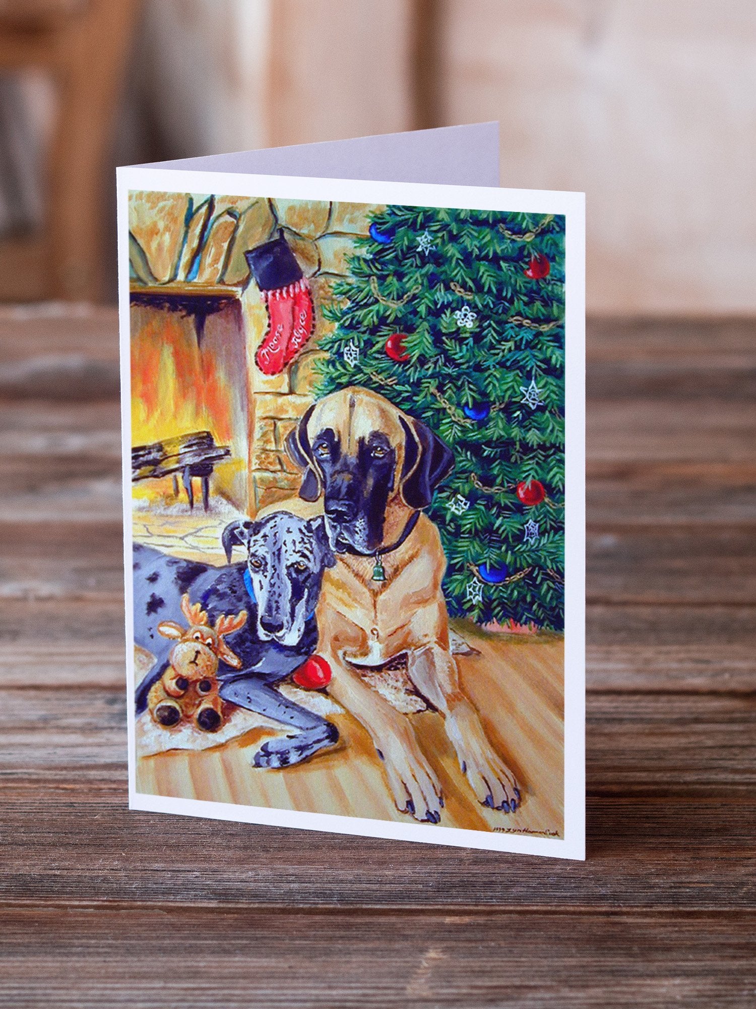 Buy this Fawn and Blue Great Dane waiting on Christmas  Greeting Cards and Envelopes Pack of 8