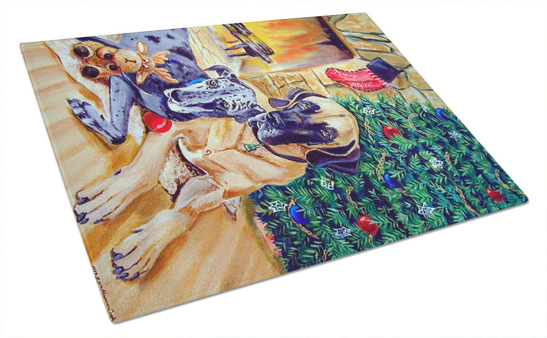 Harlequin and Blue Great Danes Under the Christmas Tree Cutting Board by Caroline's Treasures