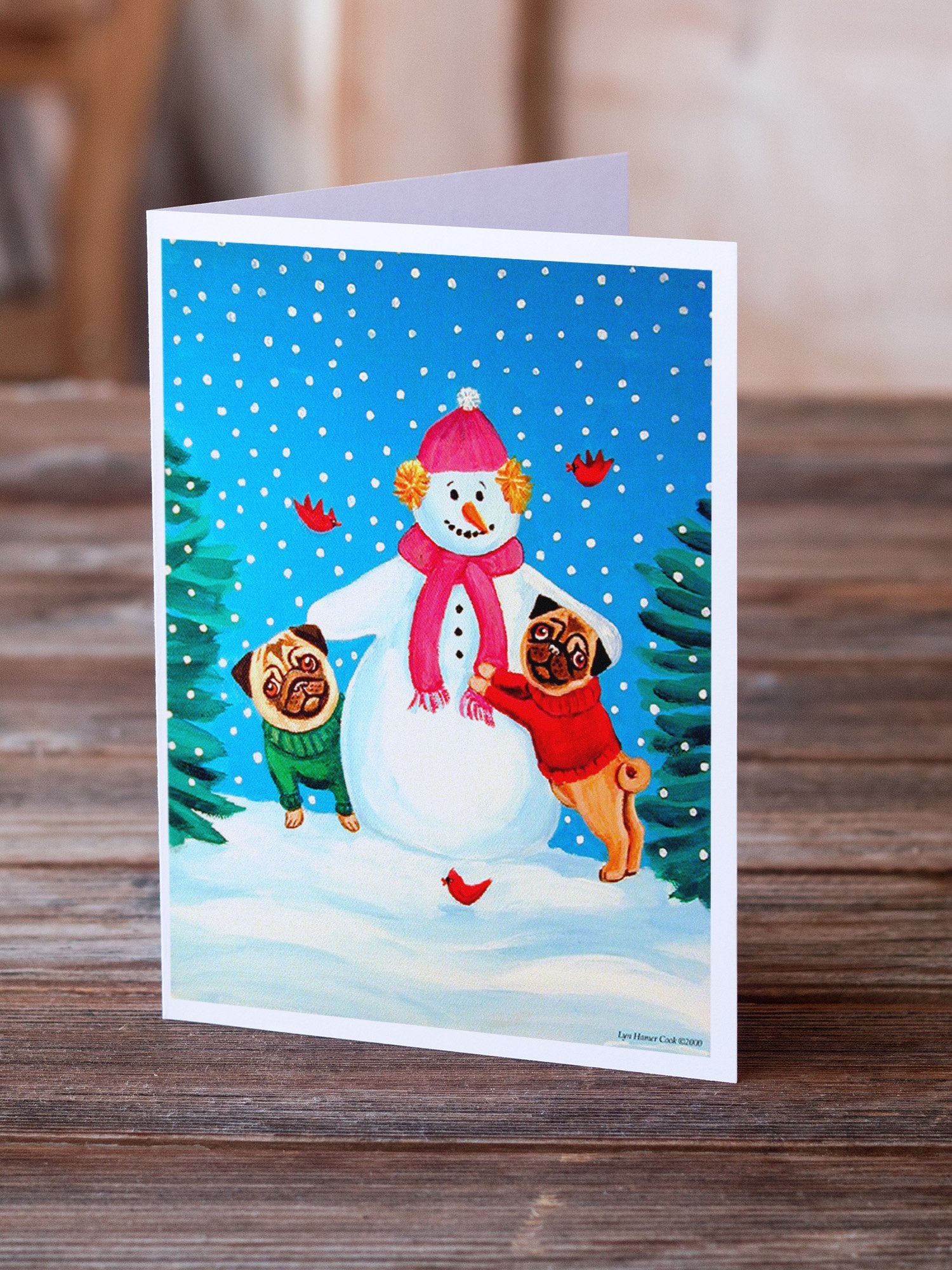 Buy this Snowman with Pug Winter Snowman  Greeting Cards and Envelopes Pack of 8