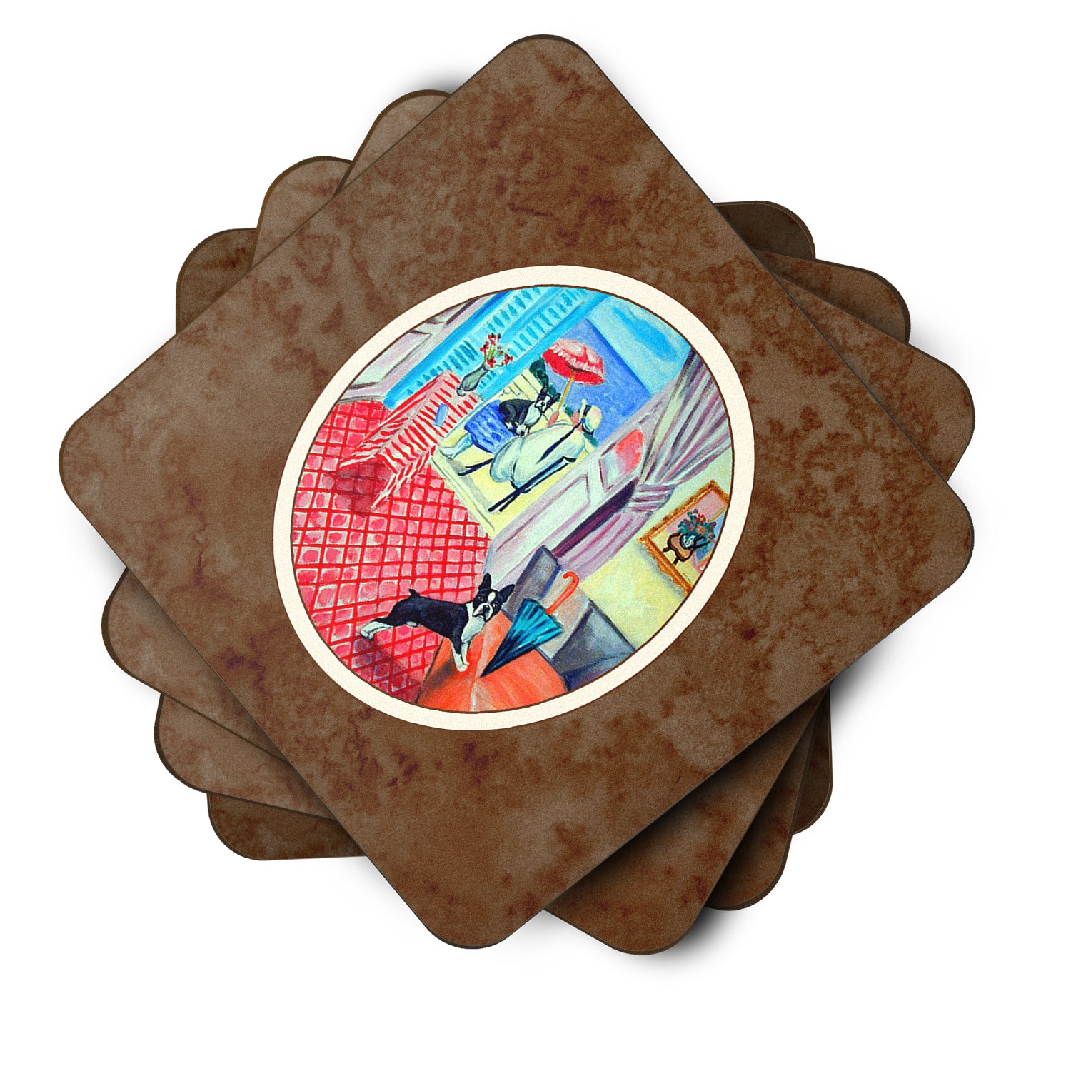 Lady with her Boston Terrier Foam Coaster Set of 4 7120FC - the-store.com
