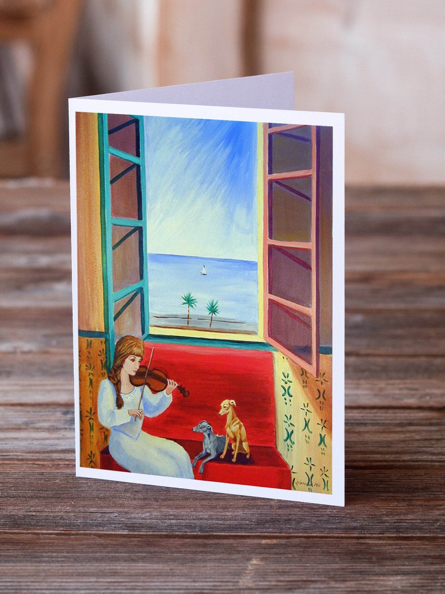 Buy this Italian Greyhounds and Violinist  Greeting Cards and Envelopes Pack of 8