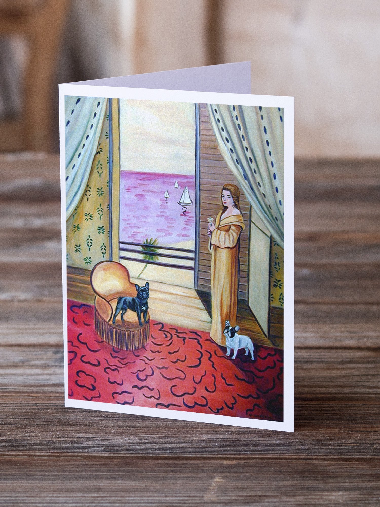 Buy this French Bulldog and lady  Greeting Cards and Envelopes Pack of 8