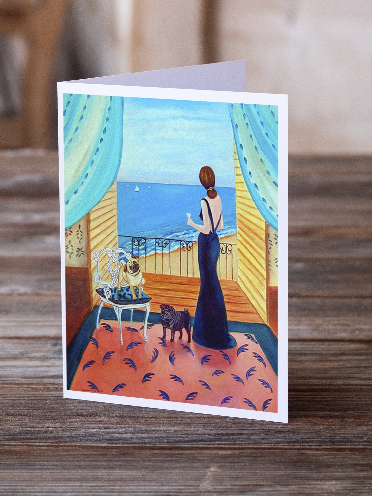 Buy this Lady with her Pug  Greeting Cards and Envelopes Pack of 8