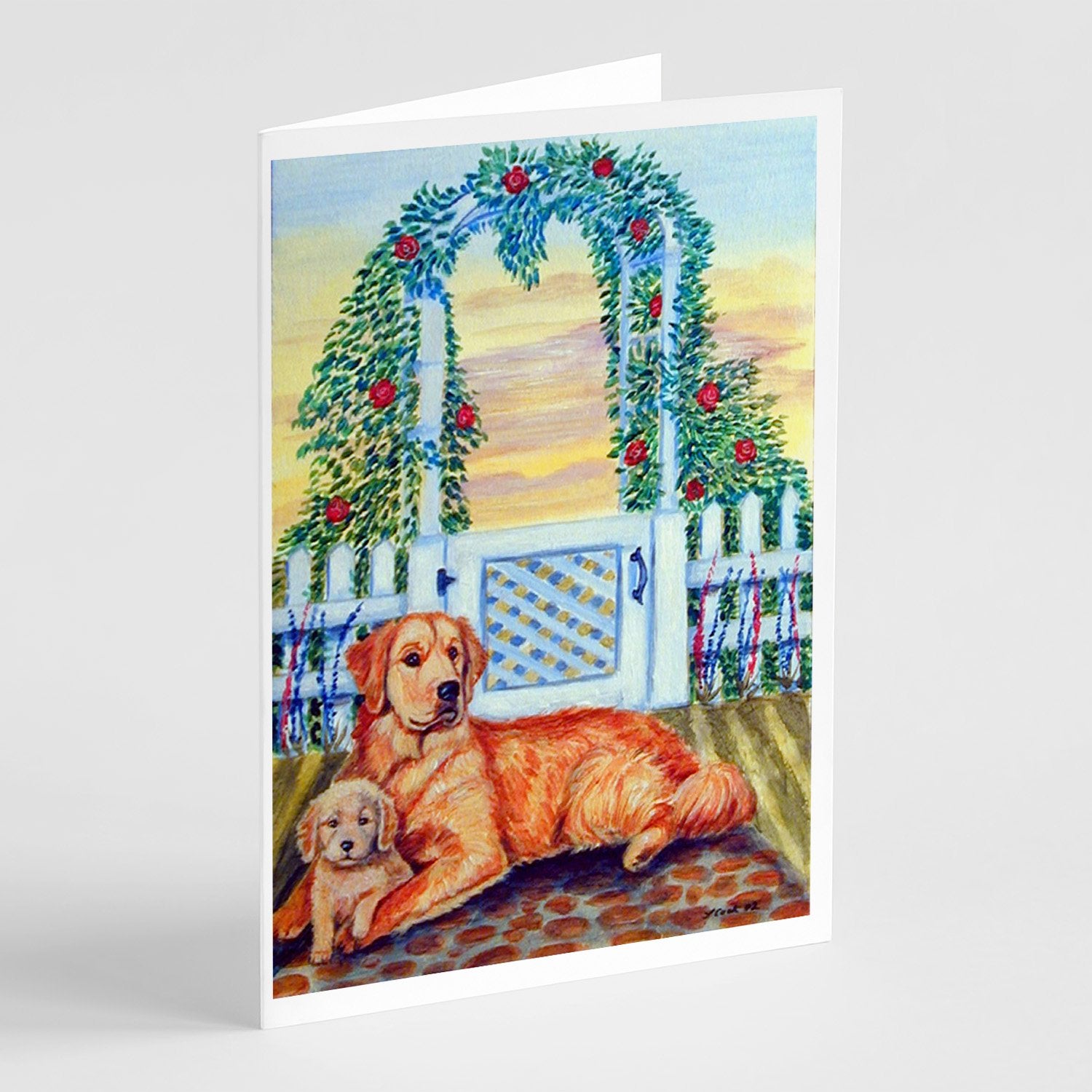 Buy this Golden Retriever and puppy at the fence Greeting Cards and Envelopes Pack of 8