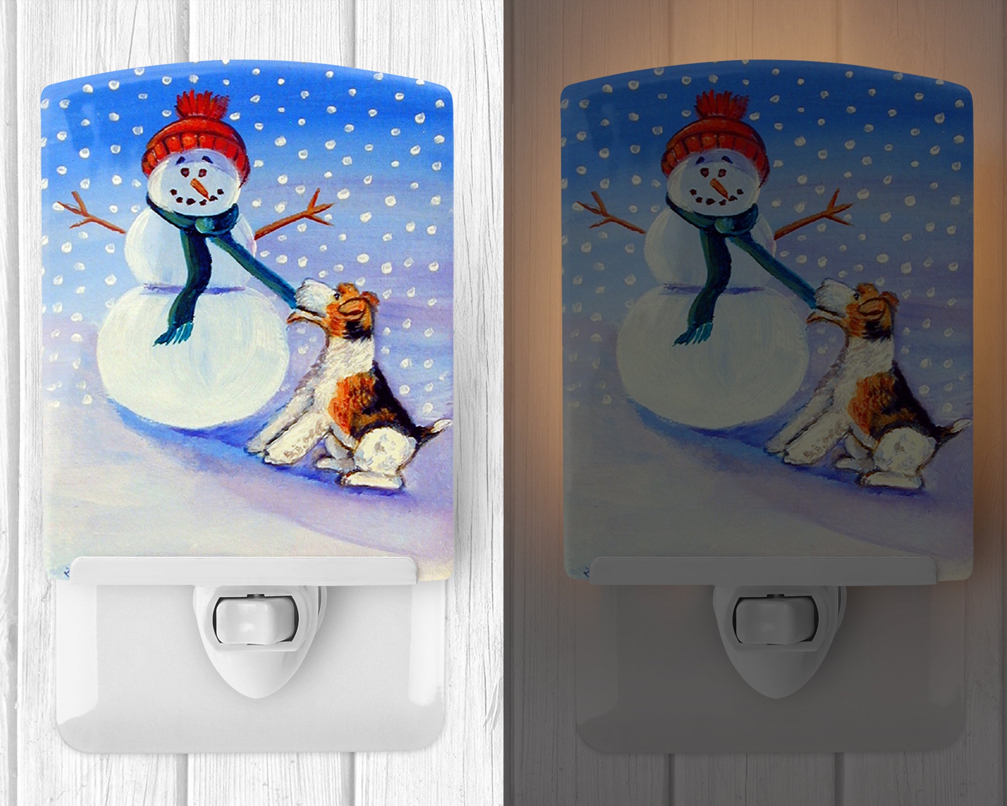 Snowman with  Fox Terrier Ceramic Night Light 7156CNL - the-store.com