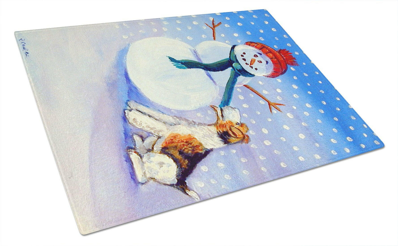 Snowman with  Fox Terrier Glass Cutting Board Large by Caroline's Treasures