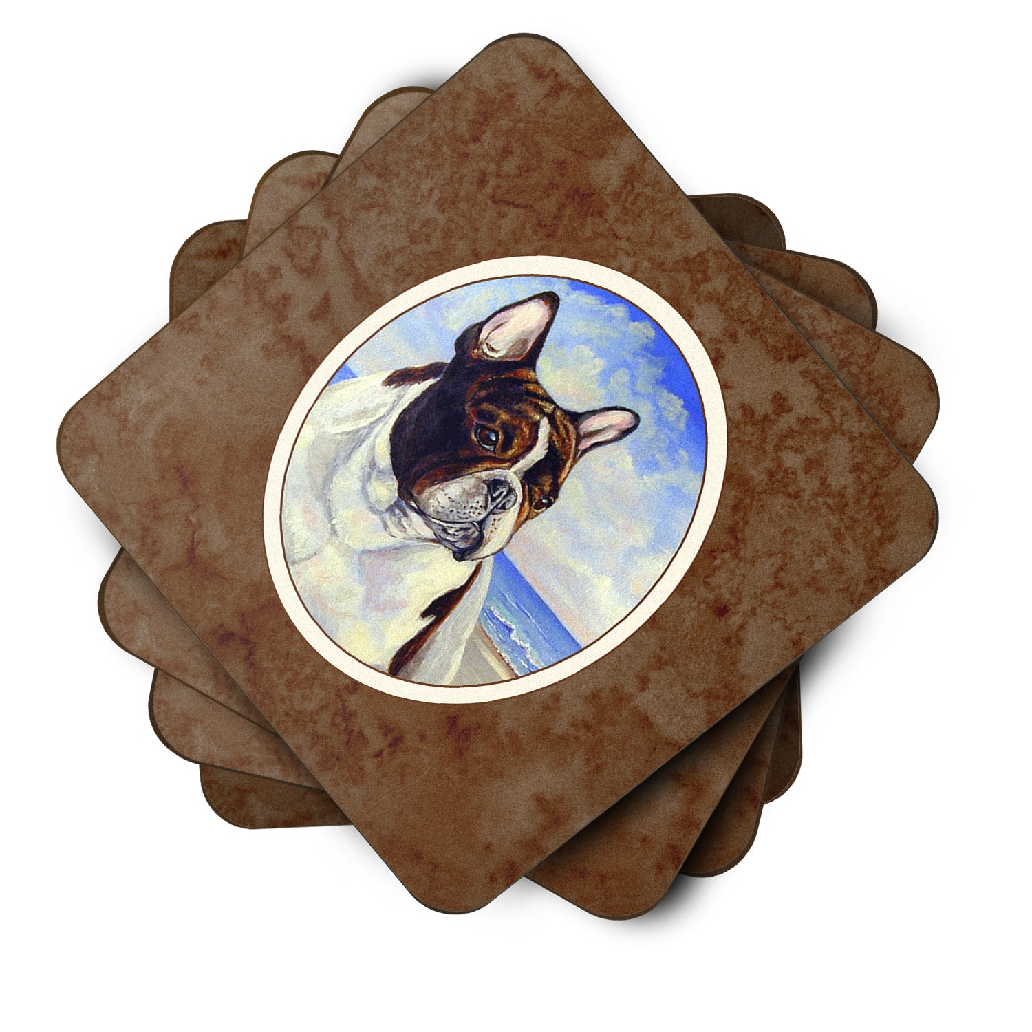French Bulldog at the beach Foam Coaster Set of 4 7171FC - the-store.com