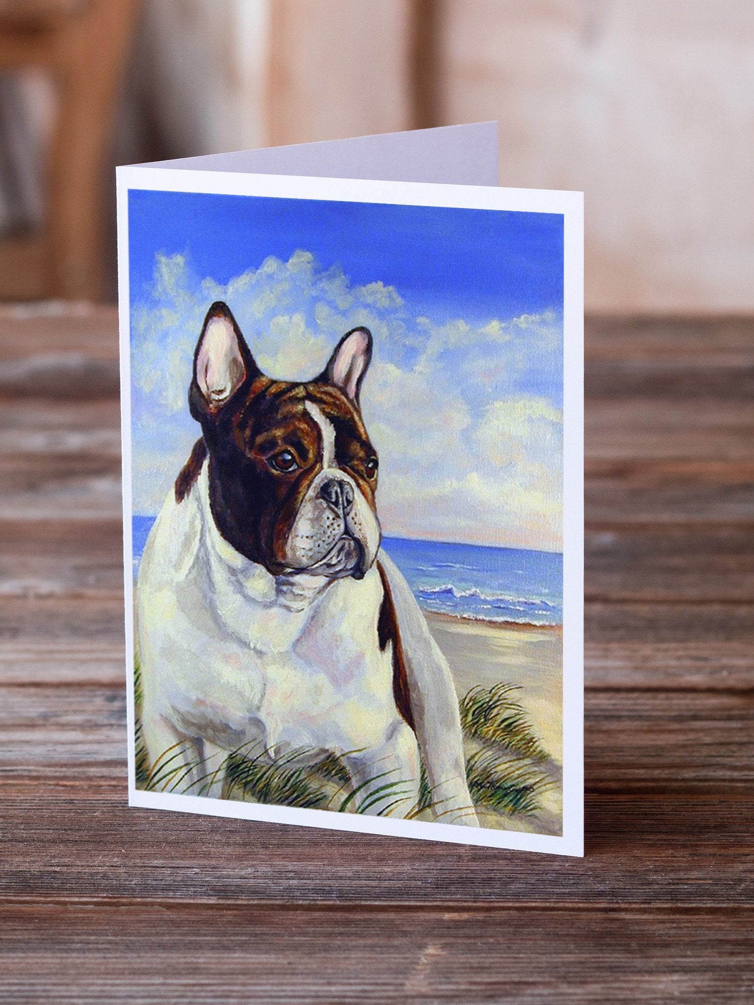 Buy this French Bulldog at the beach Greeting Cards and Envelopes Pack of 8