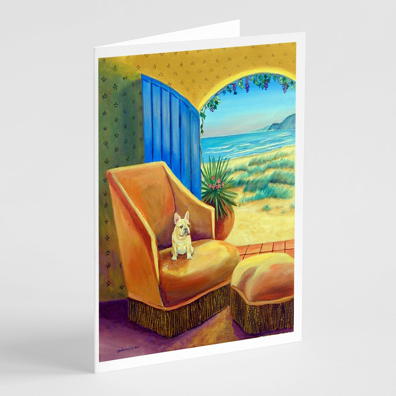 Buy this French Bulldog at the beach cottage Greeting Cards and Envelopes Pack of 8