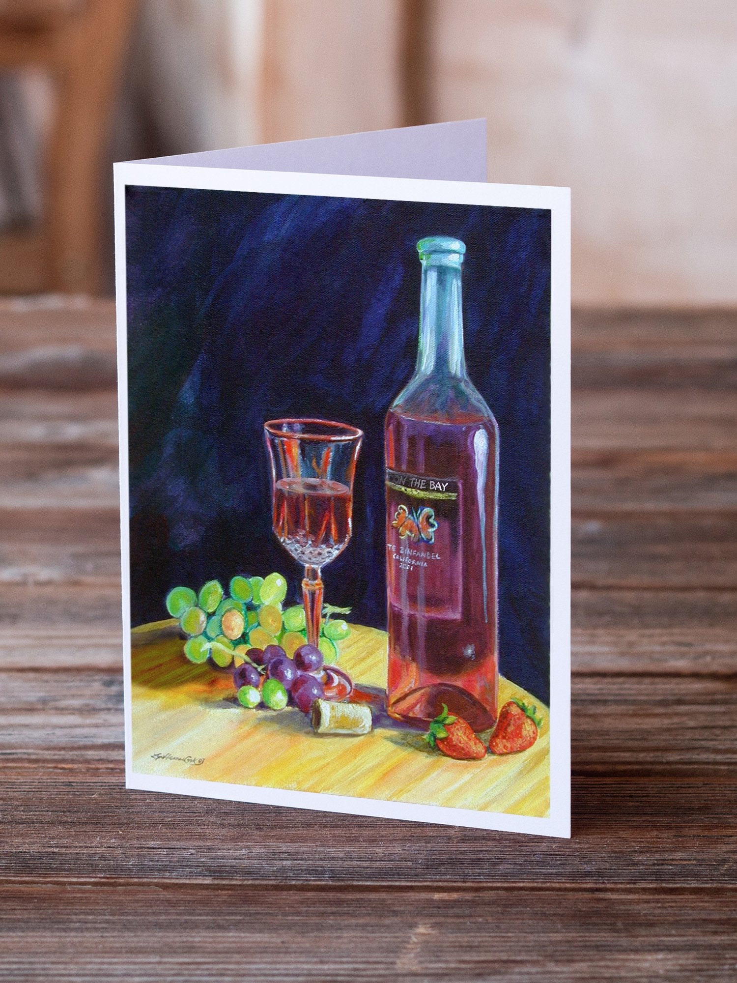 Red Wine Bottle and Glass  Greeting Cards and Envelopes Pack of 8 - the-store.com