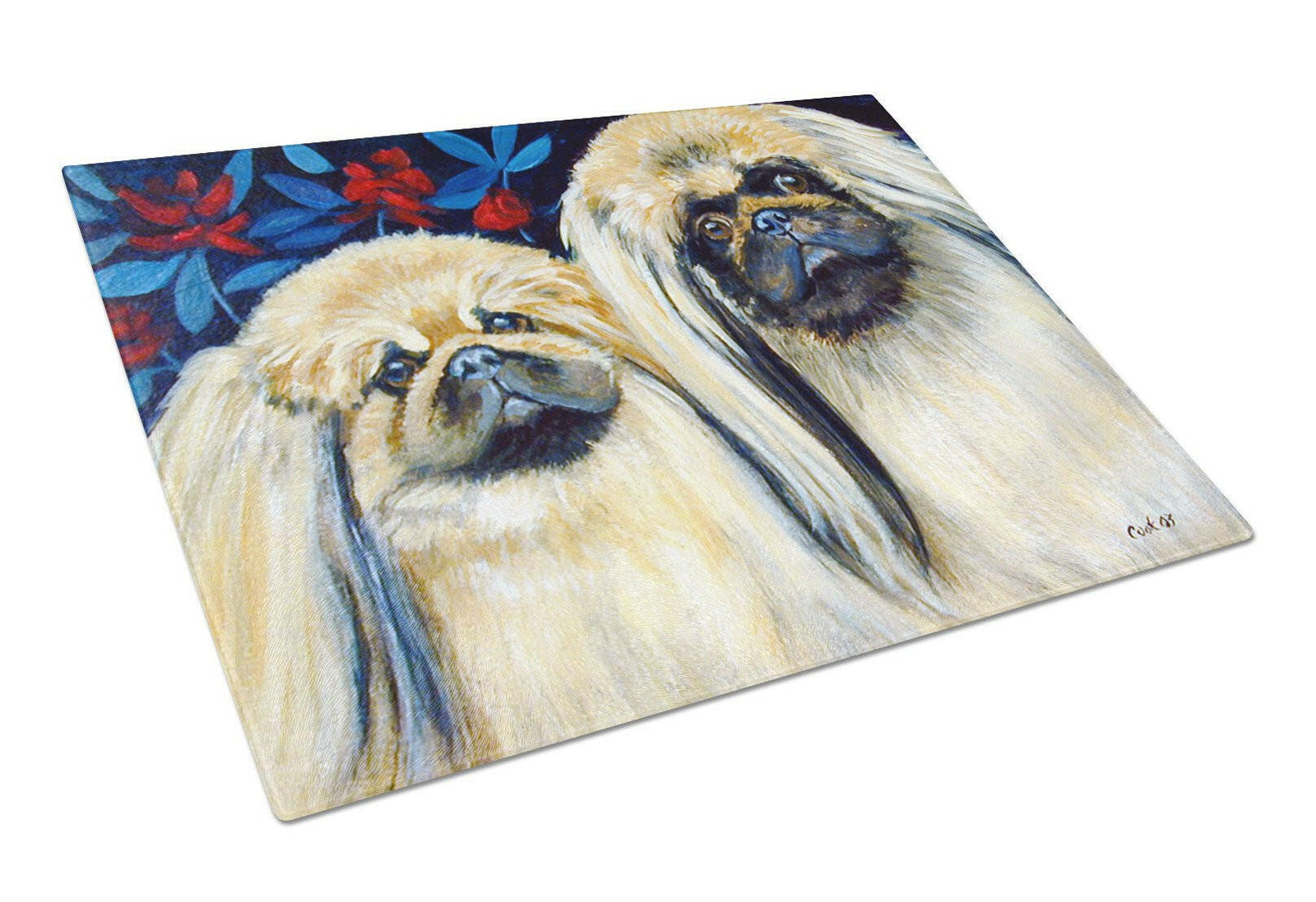Two Pekingese on a Glass Cutting Board Large by Caroline's Treasures
