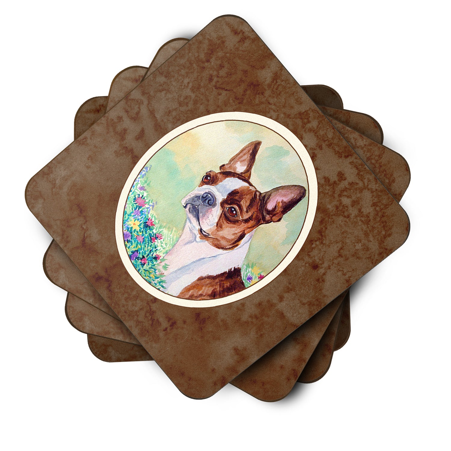 Red and White Boston Terrier Foam Coaster Set of 4 7222FC - the-store.com