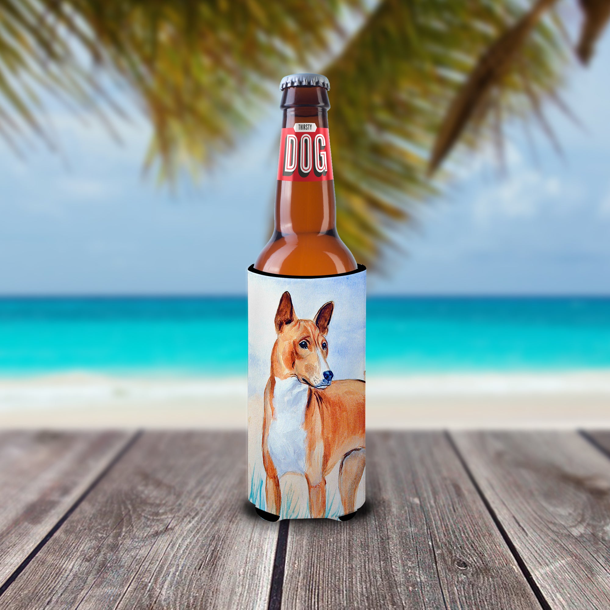 Red and White Basenji Ultra Beverage Insulators for slim cans 7223MUK