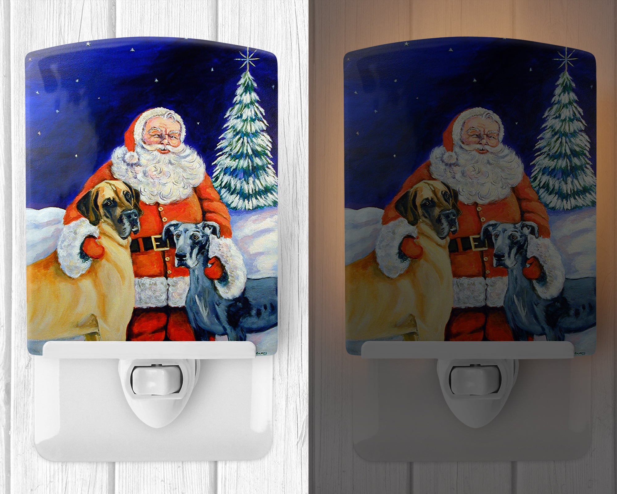 Santa Claus with Great Dane Ceramic Night Light 7232CNL - the-store.com