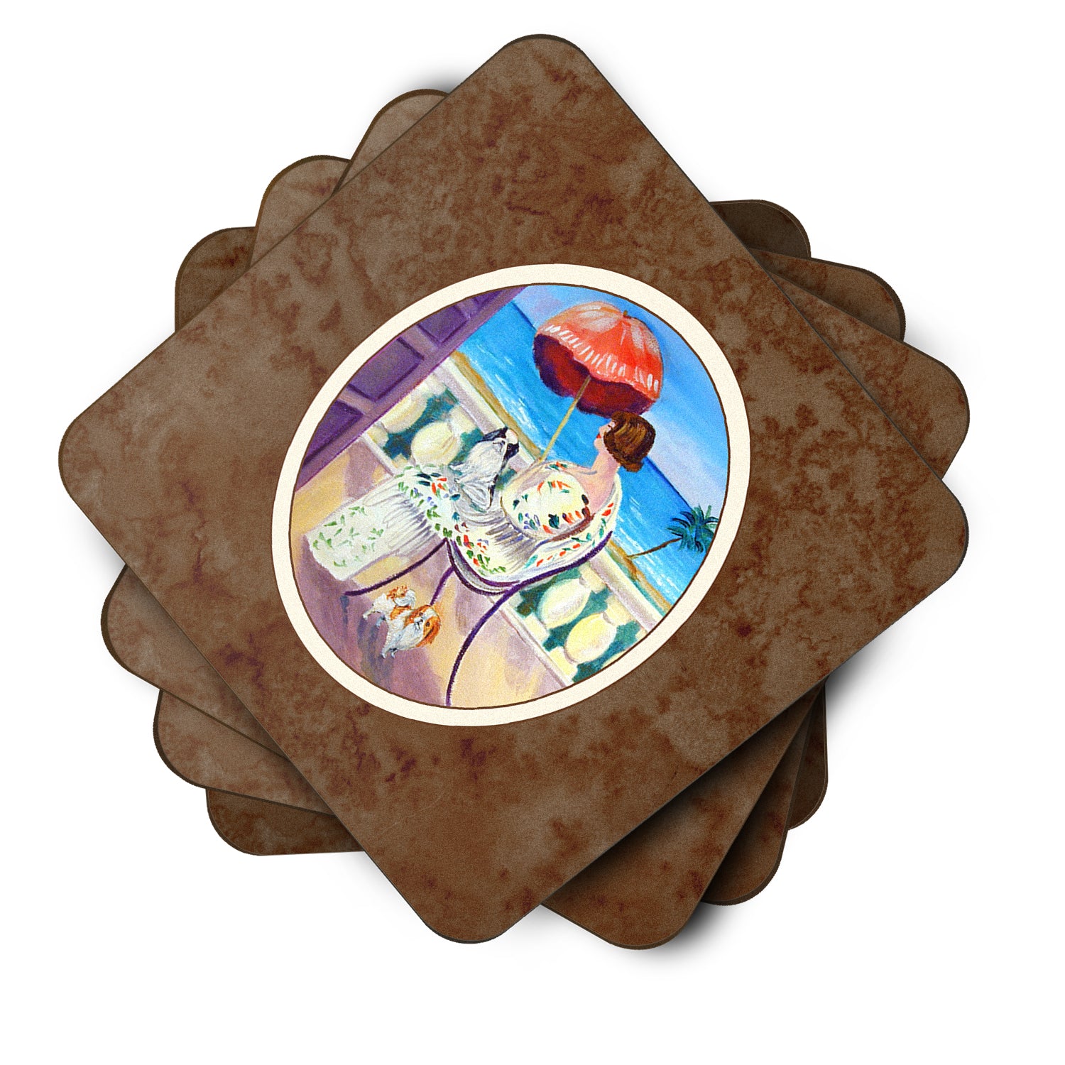 Lady with her Japanese Chin Foam Coaster Set of 4 7260FC - the-store.com