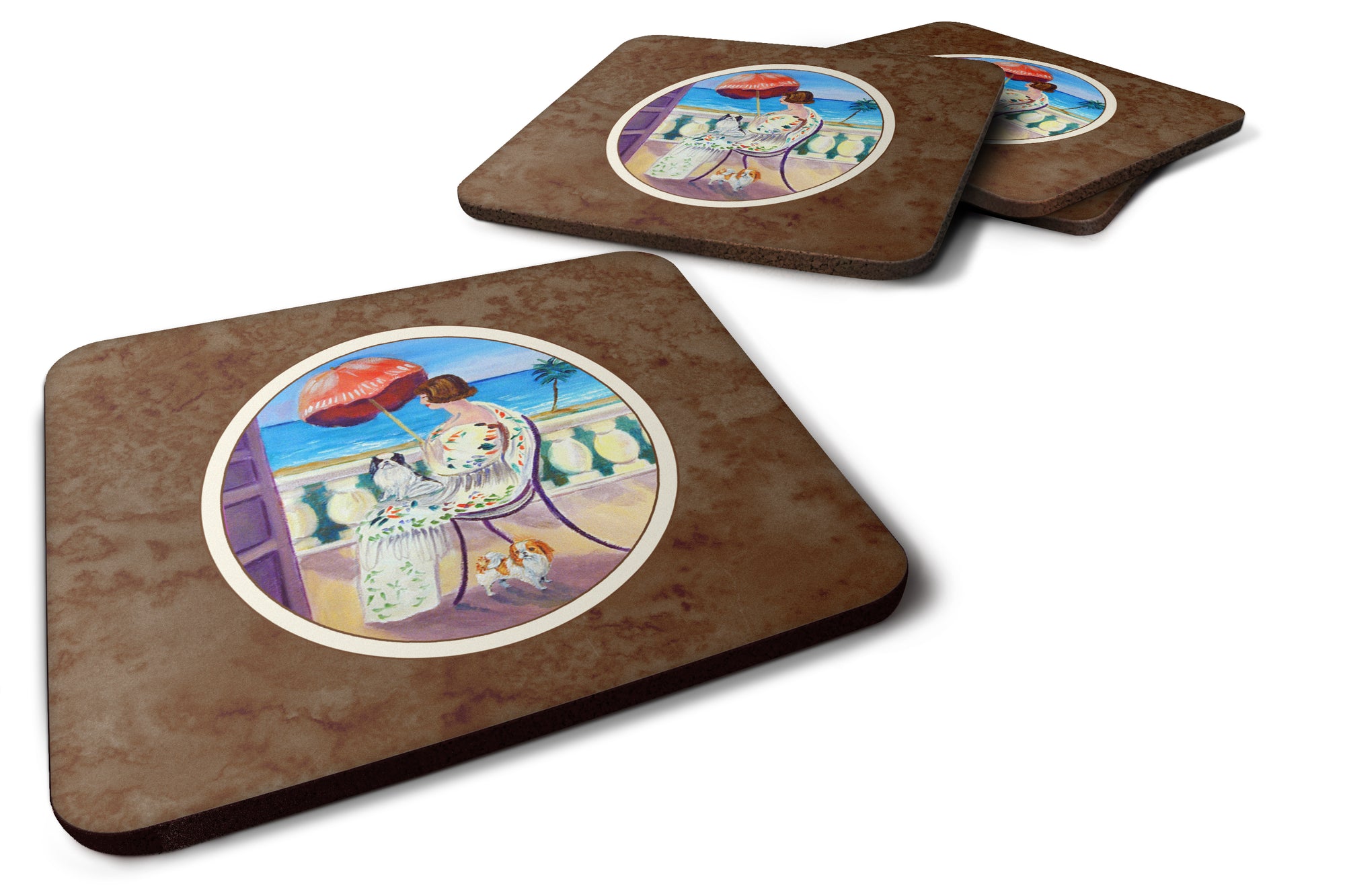 Lady with her Japanese Chin Foam Coaster Set of 4 7260FC - the-store.com