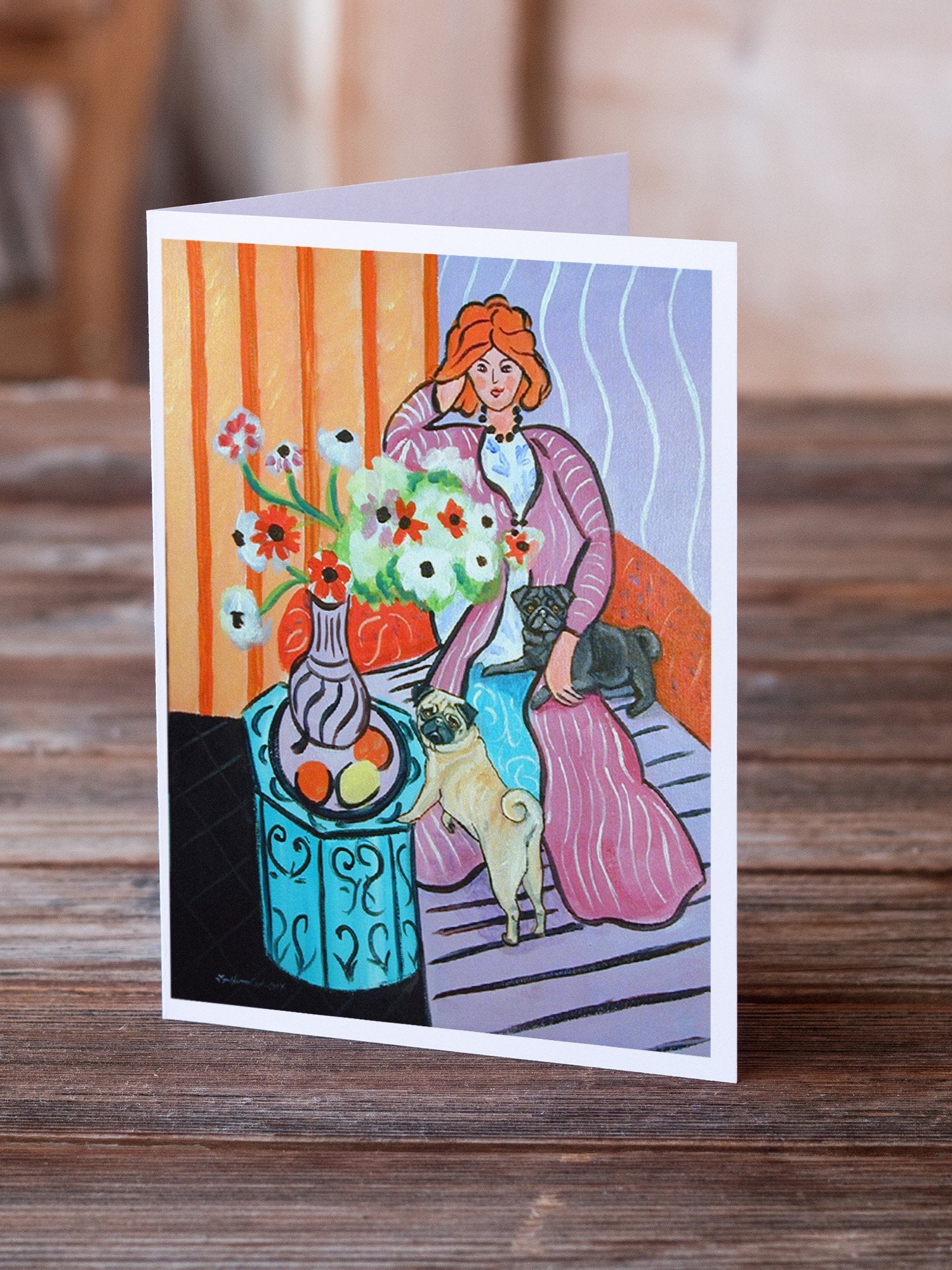 Buy this Lady with her Pug  Greeting Cards and Envelopes Pack of 8