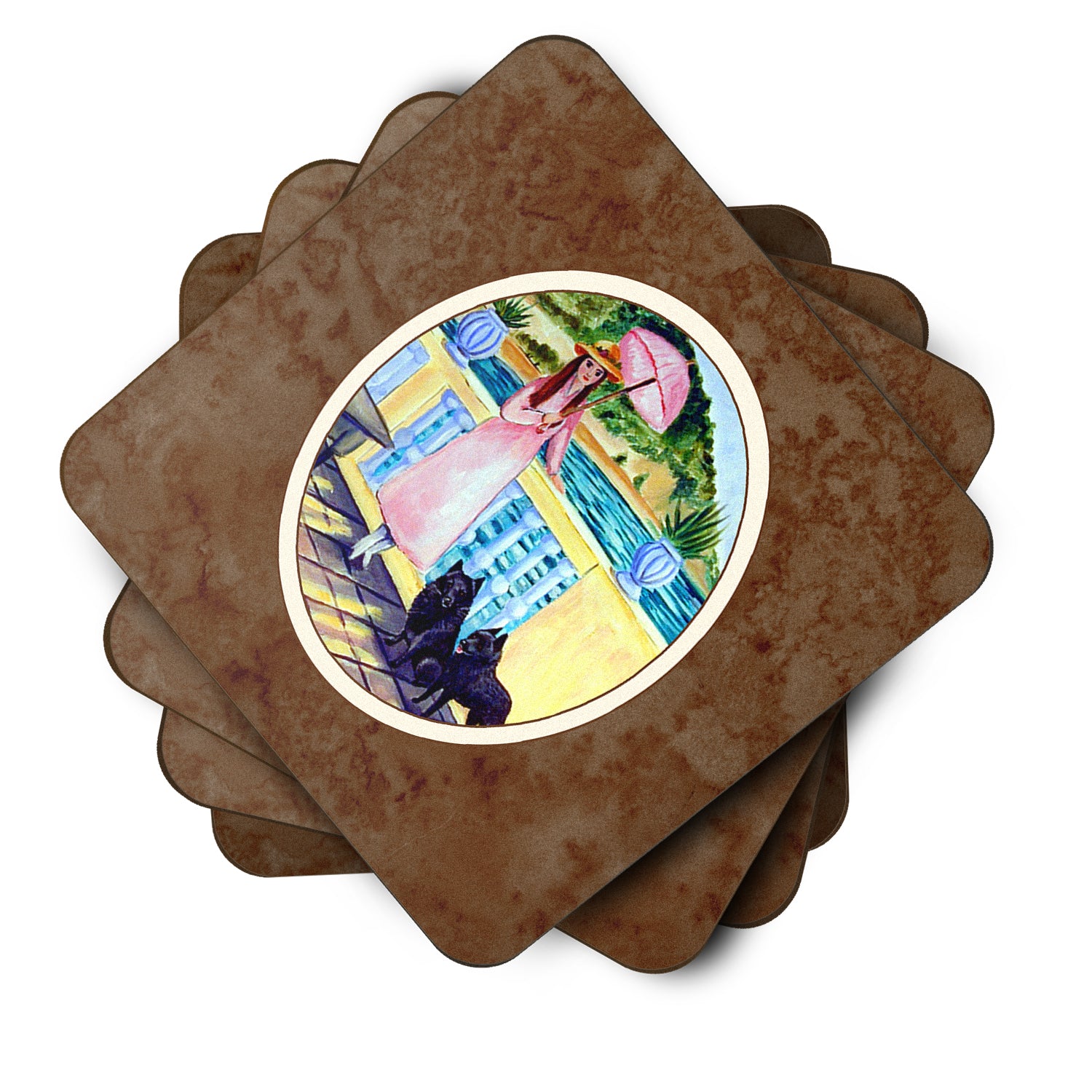 Lady with her Schipperke Foam Coaster Set of 4 7267FC - the-store.com