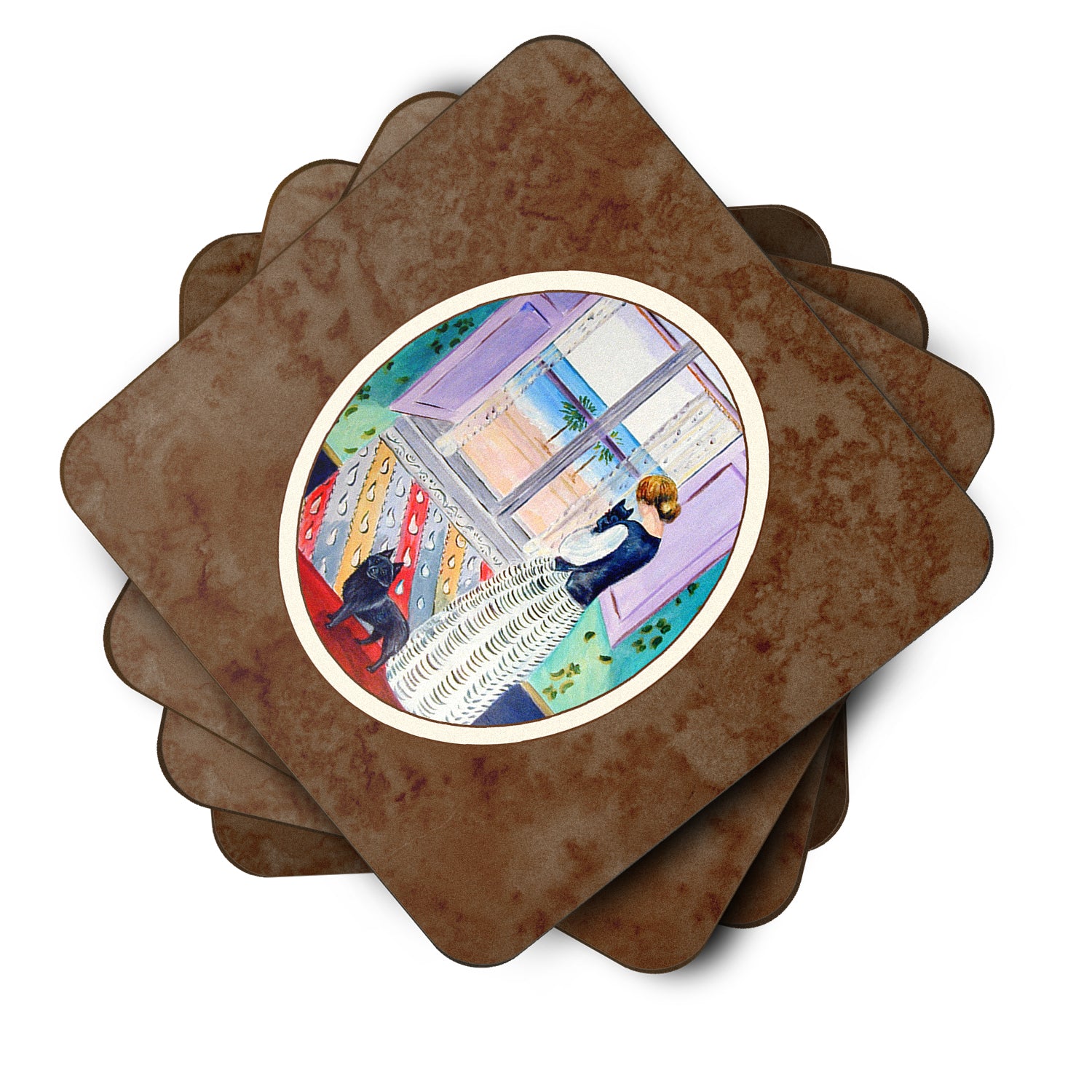 Lady with her Schipperke Foam Coaster Set of 4 7268FC - the-store.com