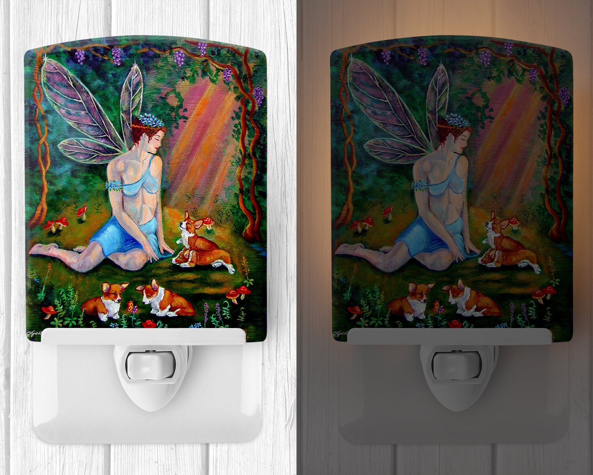 Fairy in the woods with her Corgis Ceramic Night Light 7295CNL - the-store.com