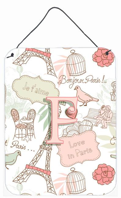 Letter F Love in Paris Pink Wall or Door Hanging Prints CJ2002-FDS1216 by Caroline's Treasures