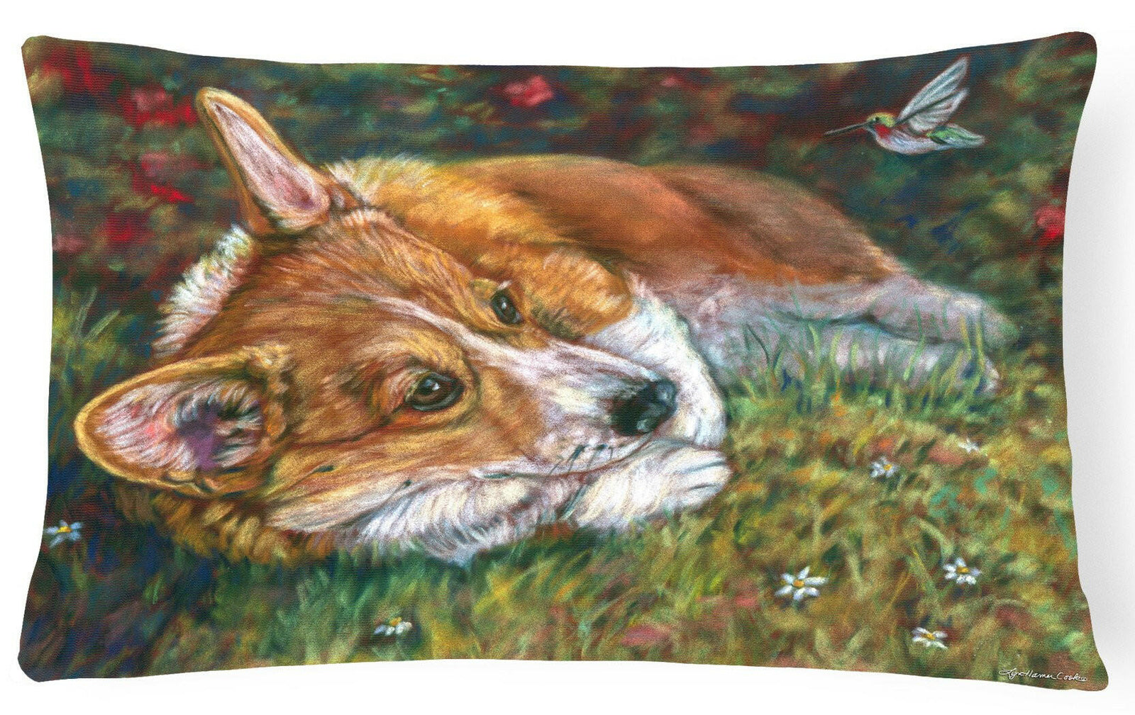 Corgi Pastel Hummingbird Fabric Decorative Pillow 7326PW1216 by Caroline's Treasures